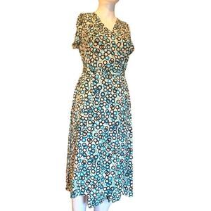 Banana Republic Women's Size Medium Midi Wrap Dress Blue Brown Geometric Print